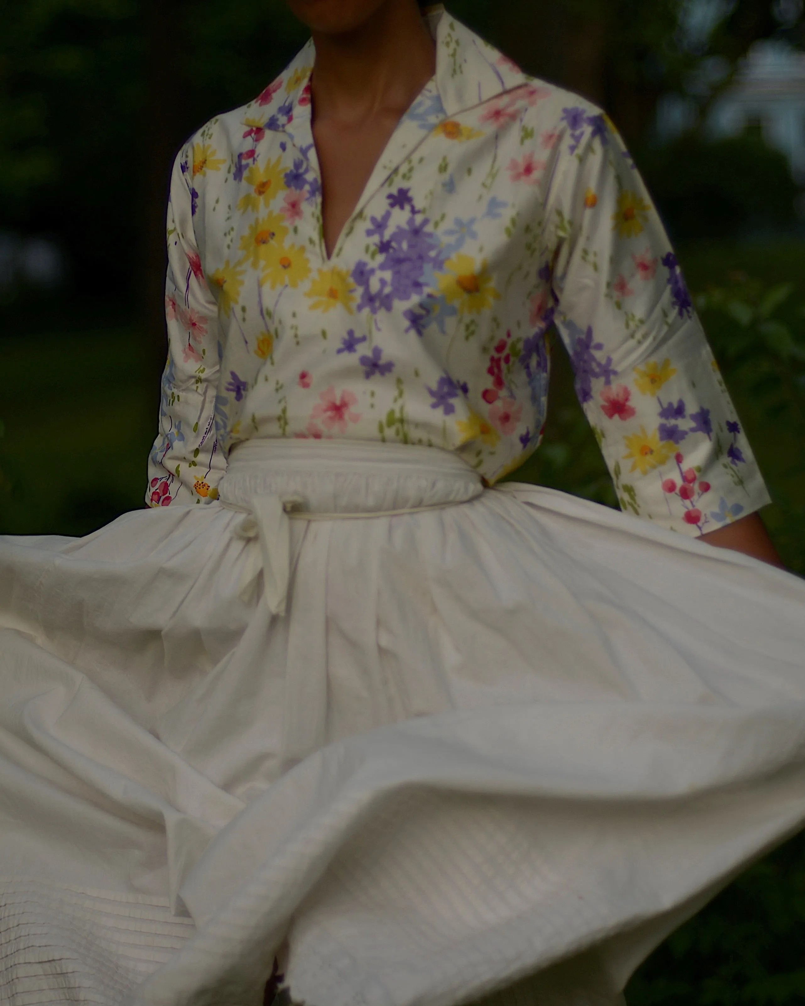 1960s deadstock polished cotton floral structured collar blouse