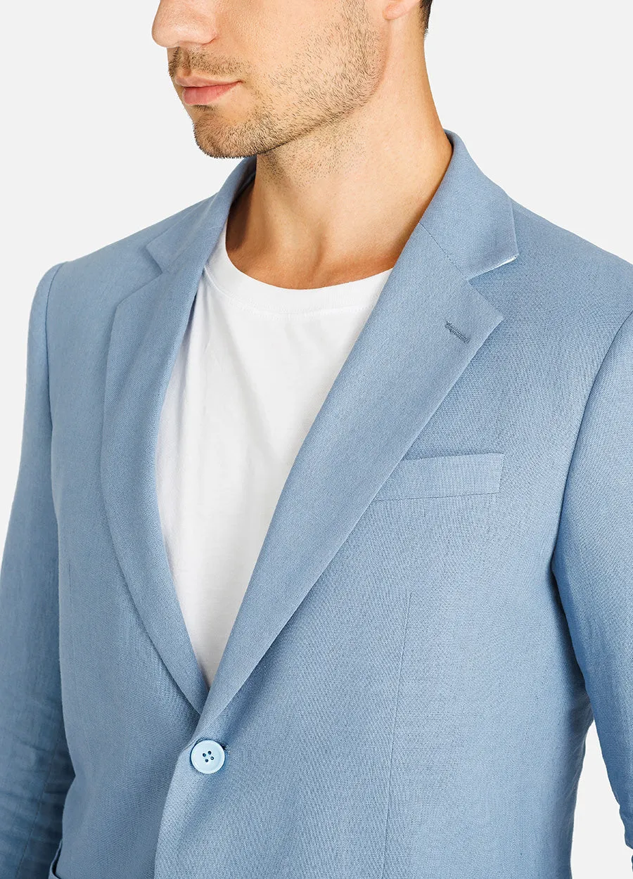 1PA1 Men's 100% Linen Lapel Two-Button Plain Blazer Suits