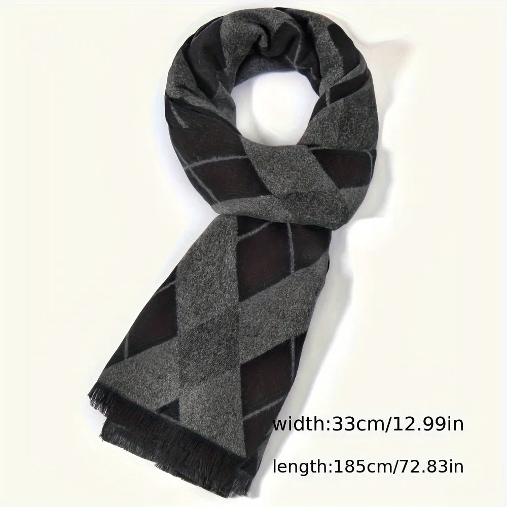 1pc Autumn And Winter Men's Striped Diamond Check Fashionable And Versatile Warm Scarf