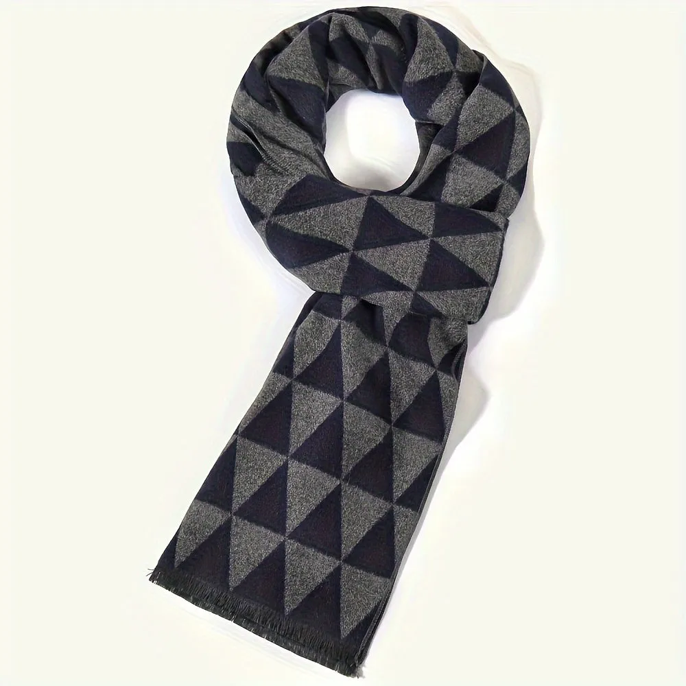 1pc Autumn And Winter Men's Striped Diamond Check Fashionable And Versatile Warm Scarf