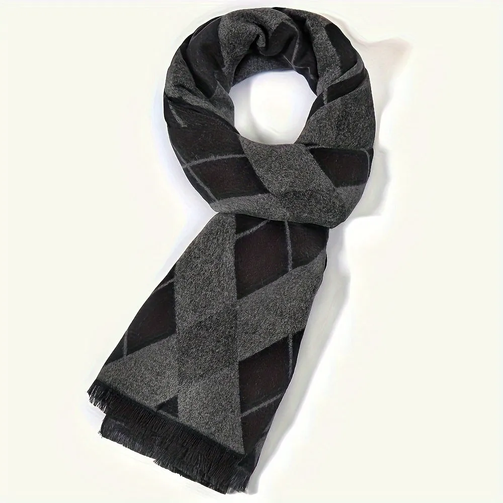 1pc Autumn And Winter Men's Striped Diamond Check Fashionable And Versatile Warm Scarf