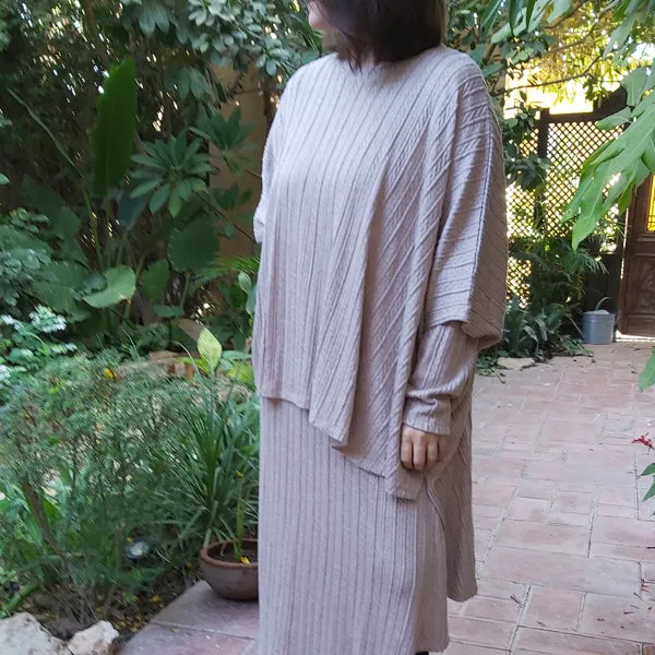 23CW22 Cotton blend Ribb-Knit Poncho-free size