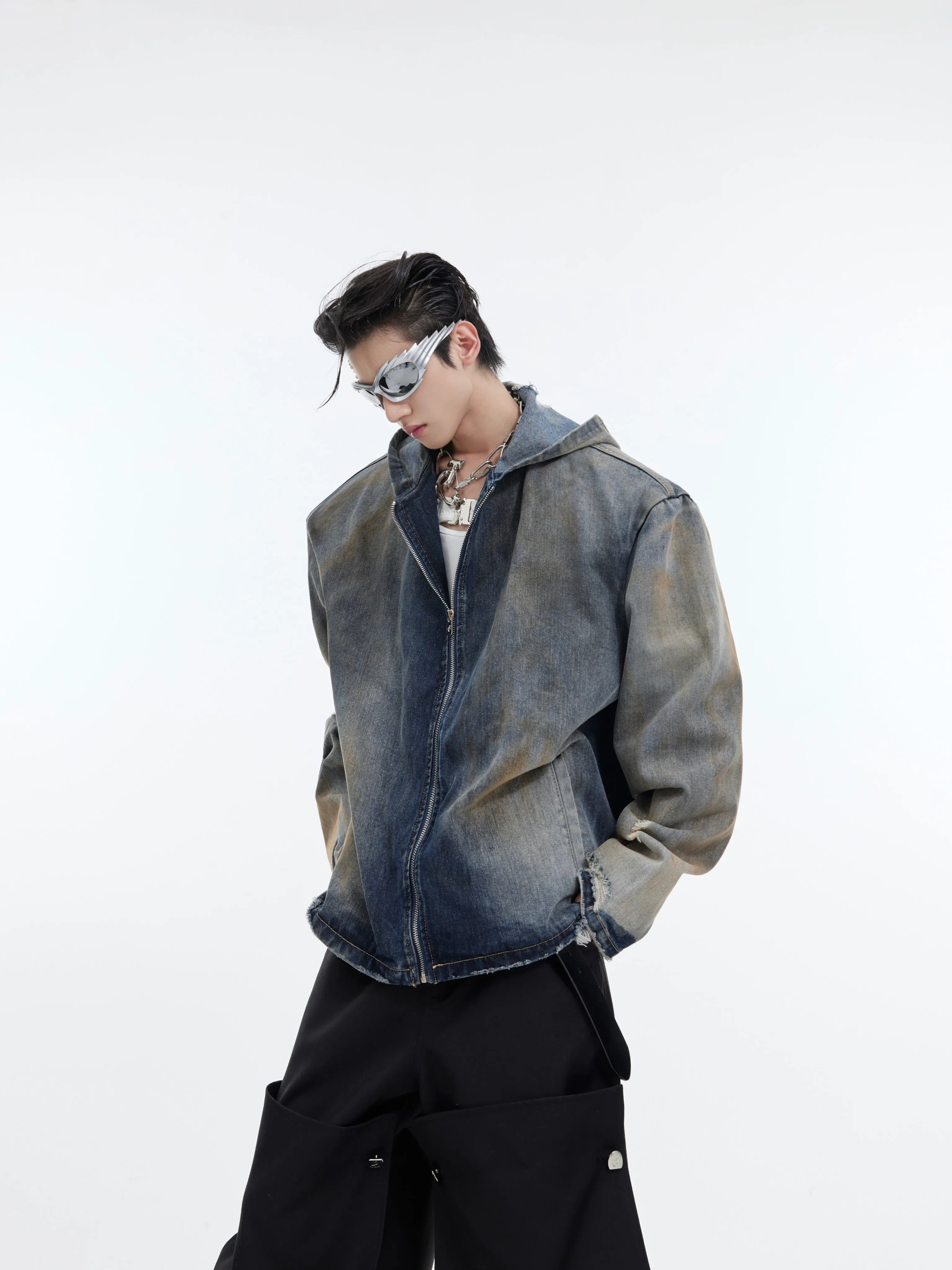 【24s January.】Retro Distressed Hooded Denim Jacket