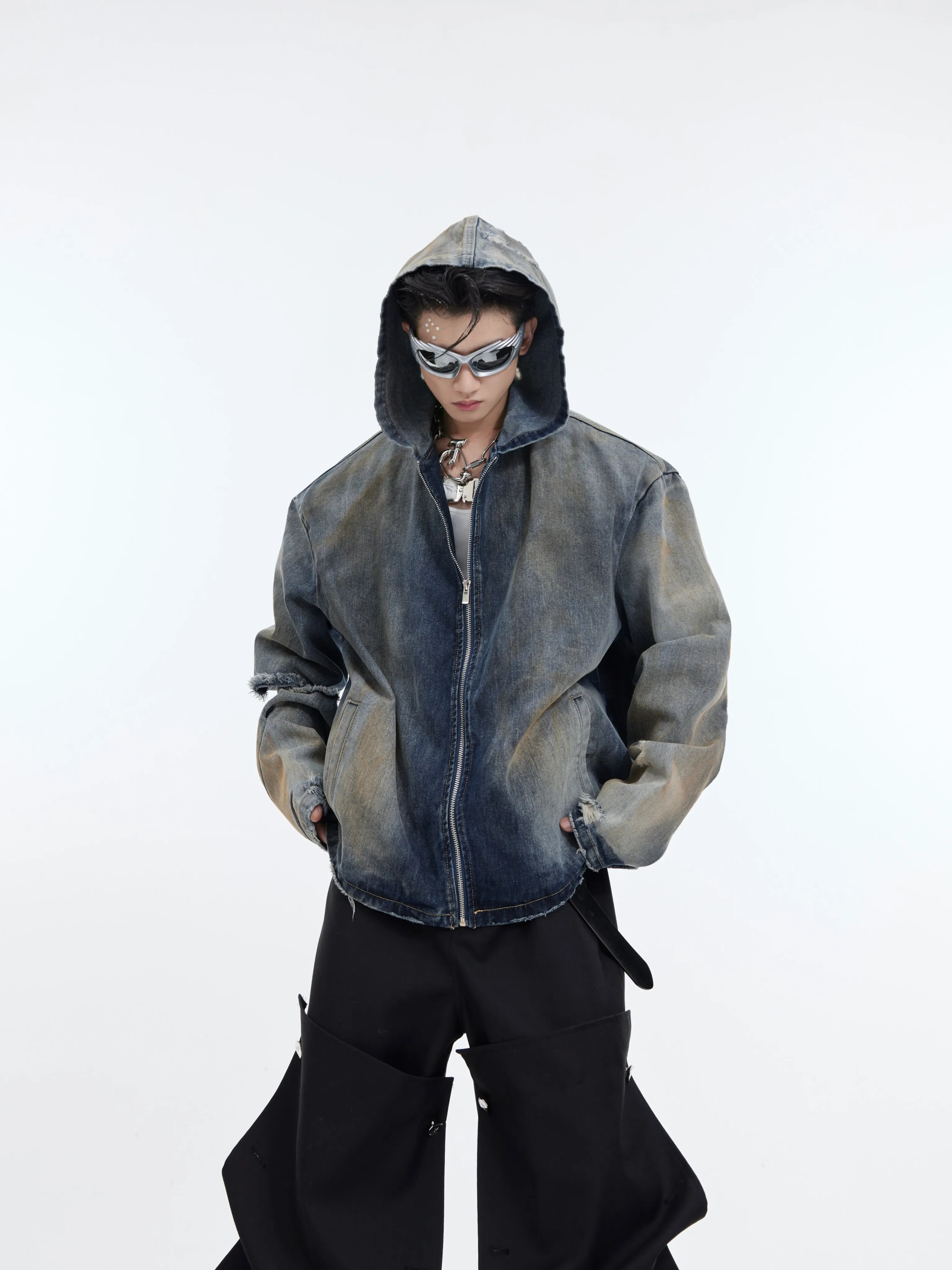 【24s January.】Retro Distressed Hooded Denim Jacket