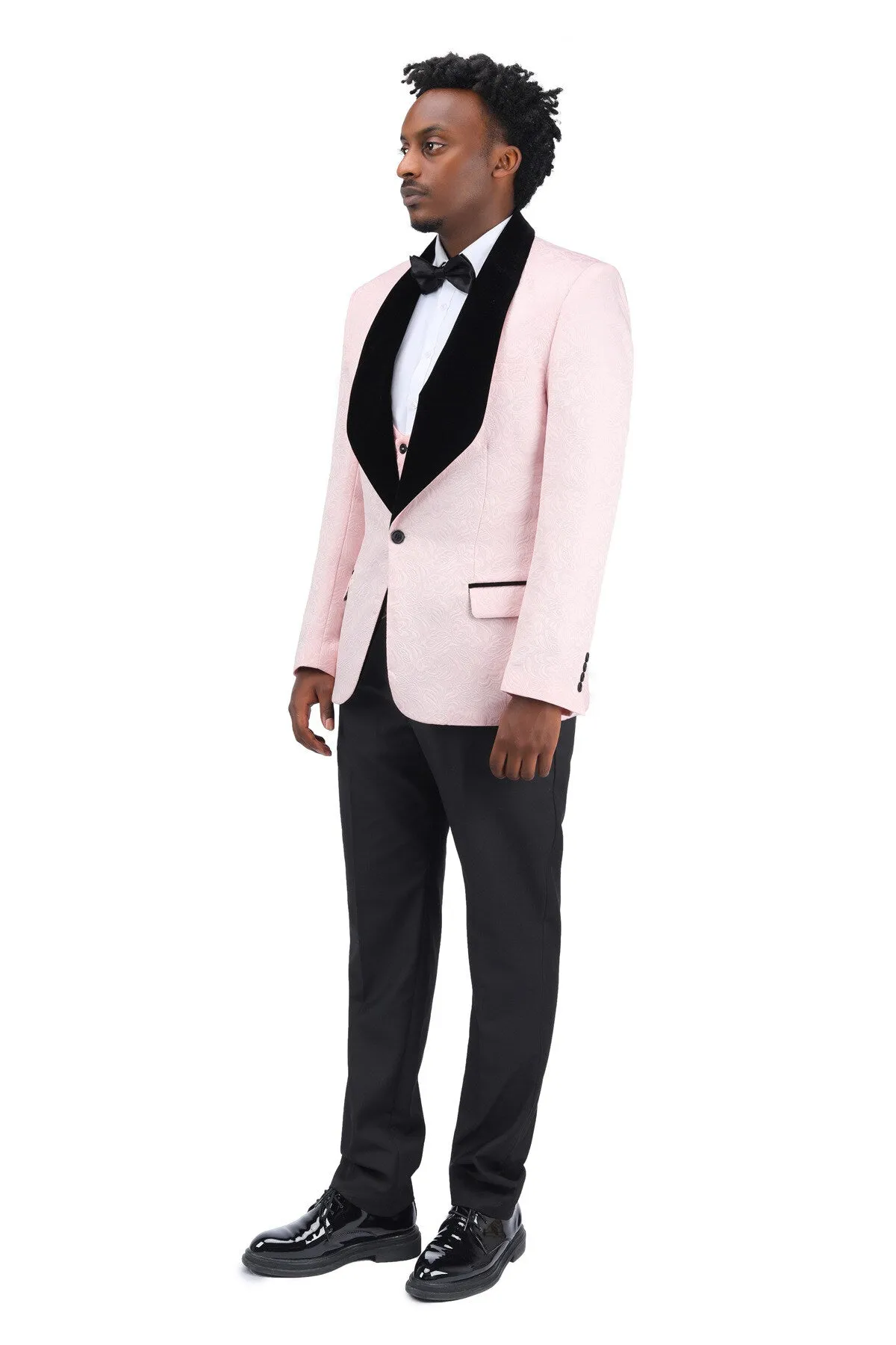 3-Piece Paisley Pink Suit Shawl Collar Suit