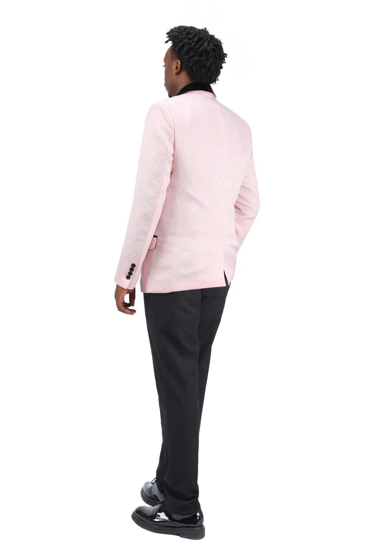 3-Piece Paisley Pink Suit Shawl Collar Suit