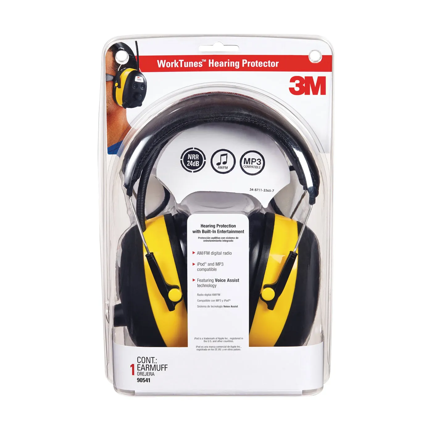 3M TEKK Protection 90541 Ear Muffs, 22 dB NRR, Black/Yellow