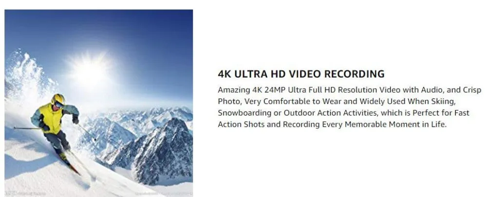 4K Ultra Video Ski-Sunglass Goggles WIFI Camera with Super 1080P 60fps Video Recording