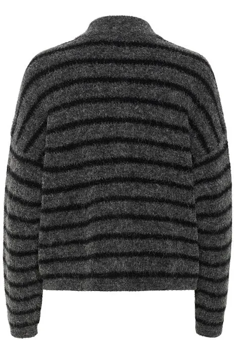 AlphaGZ Short Cardigan - Charcoal Black Striped