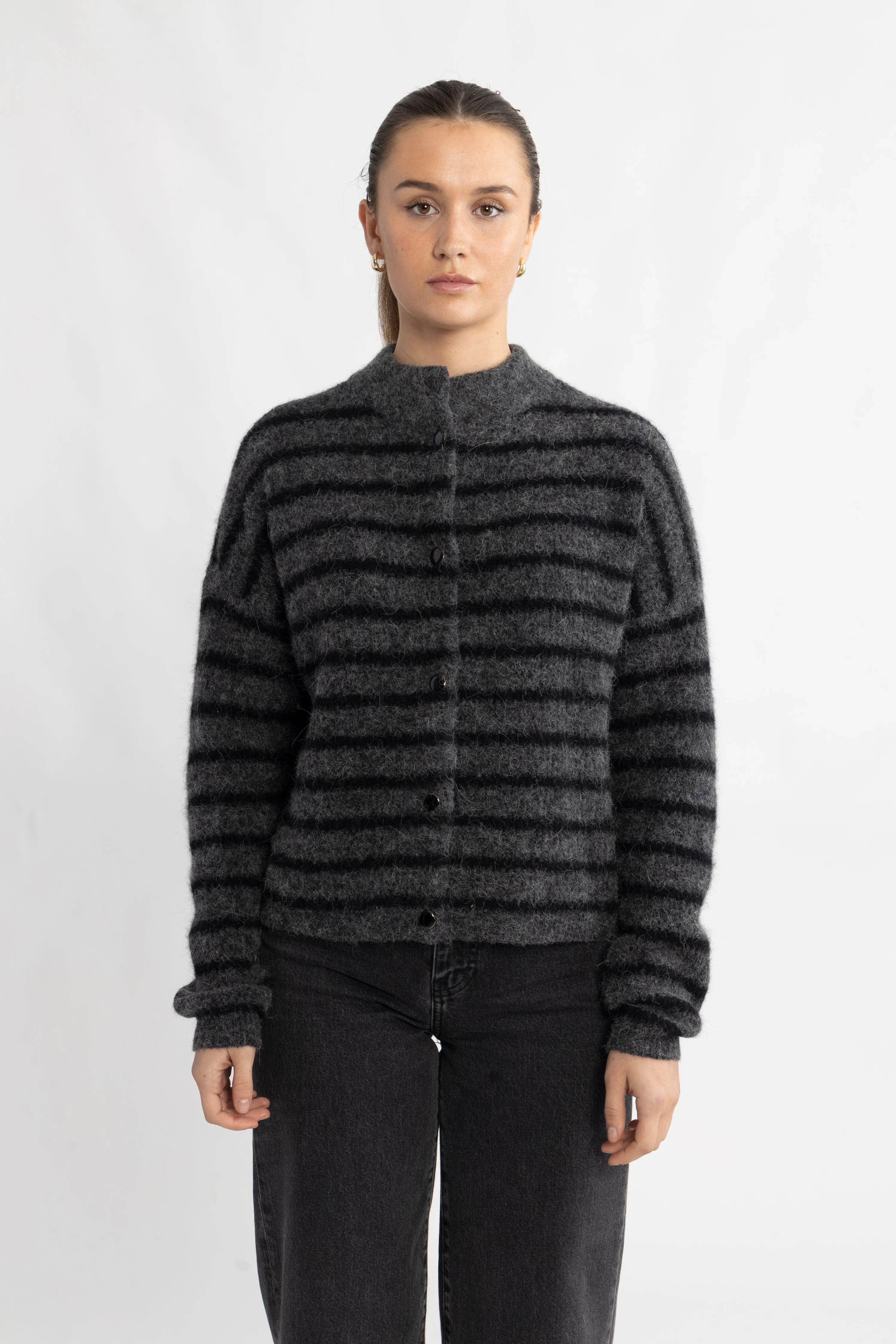 AlphaGZ Short Cardigan - Charcoal Black Striped