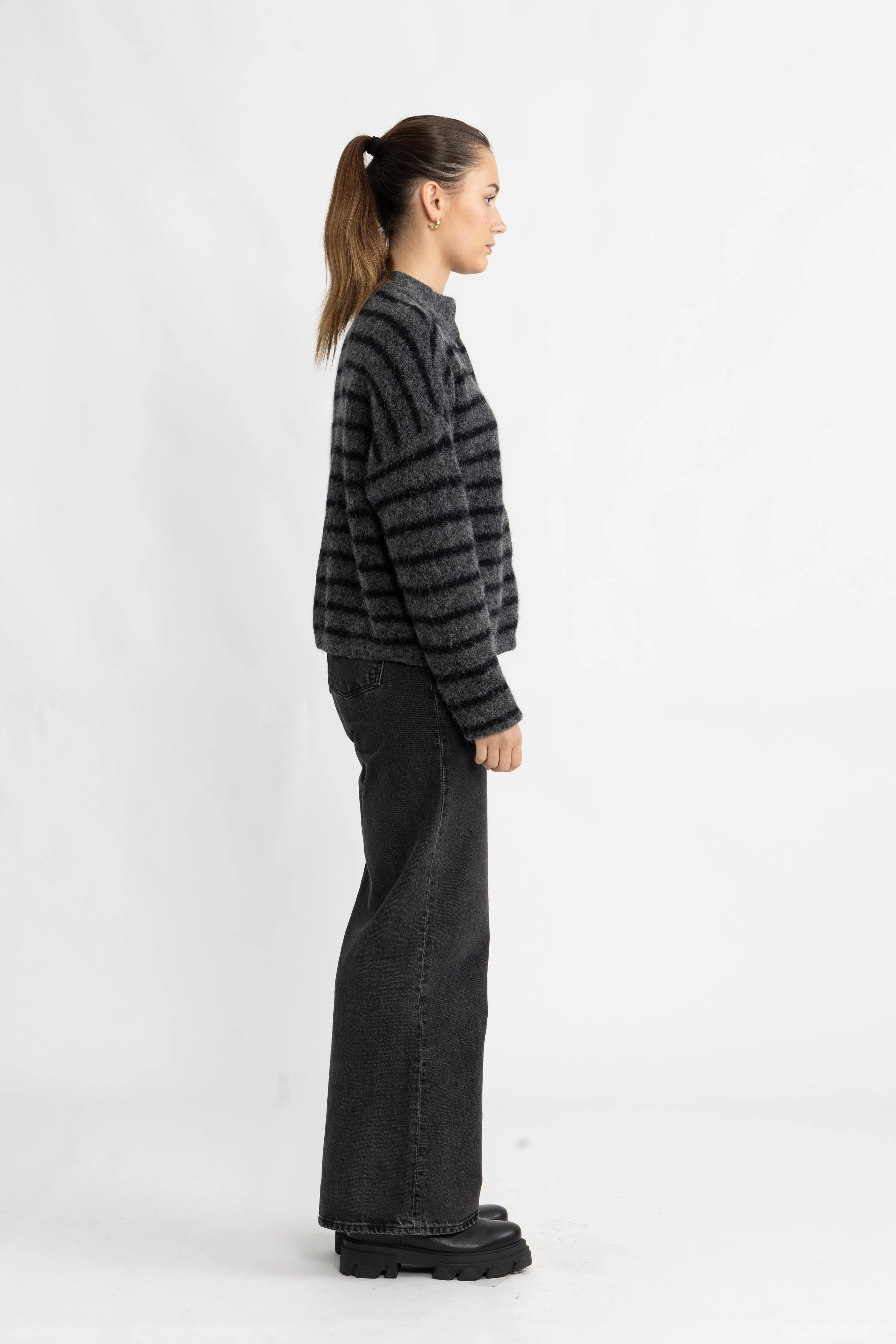 AlphaGZ Short Cardigan - Charcoal Black Striped