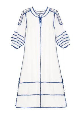 Amorcita Mexican Dress - Ivory, Blue