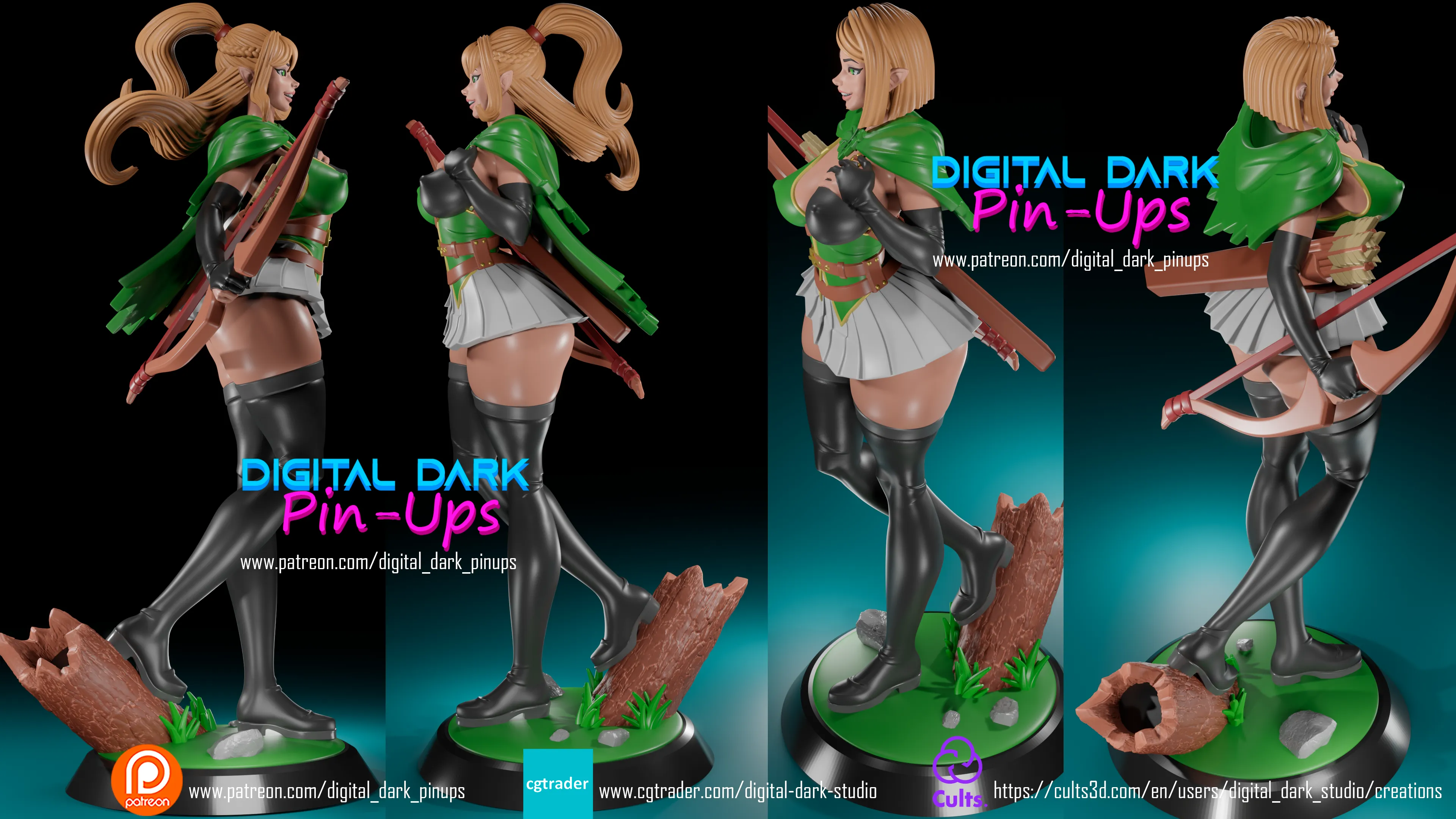 Archer Elf Girl With Green Tunic By Digital Dark Pinups 18 