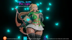 Archer Elf Girl With Green Tunic By Digital Dark Pinups 18 