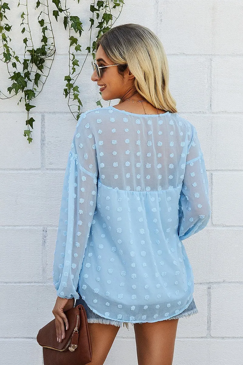 Baby Blue Swiss Dot Long Sleeve Top