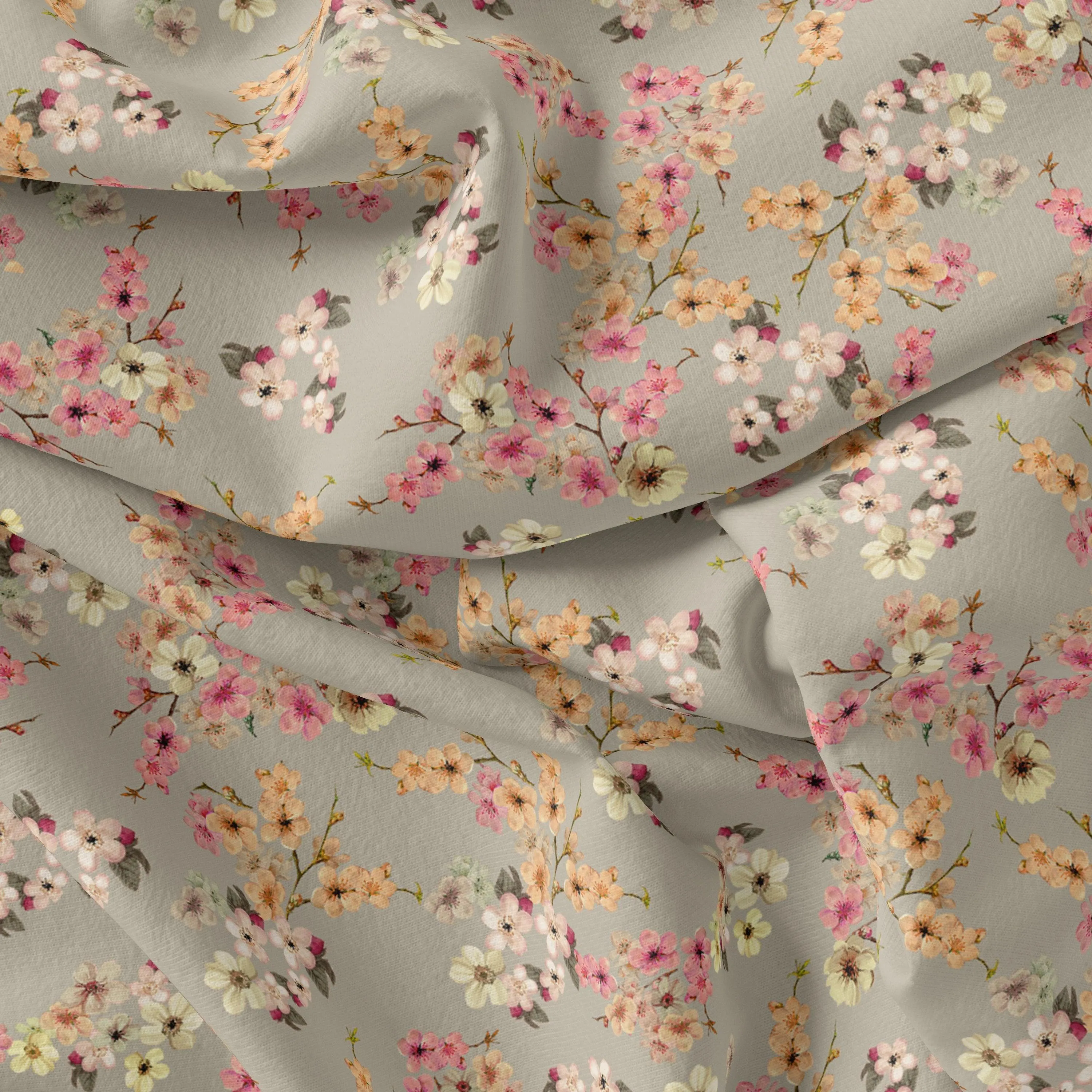 Beautiful Ditsy Gold Sand With Pot Pourri Colour Digital Printed Fabric