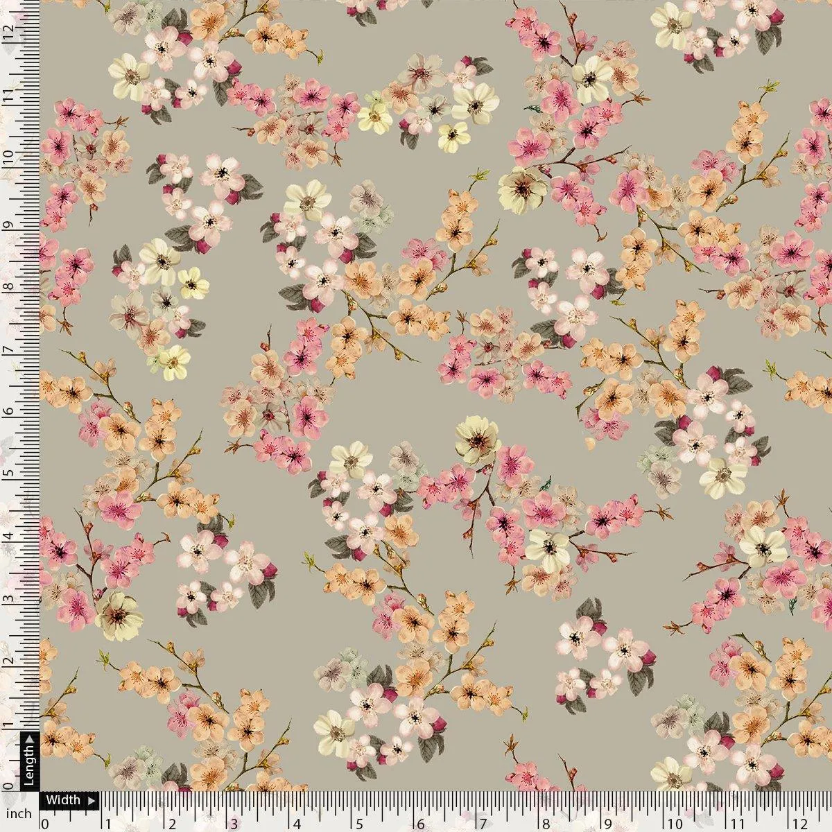 Beautiful Ditsy Gold Sand With Pot Pourri Colour Digital Printed Fabric