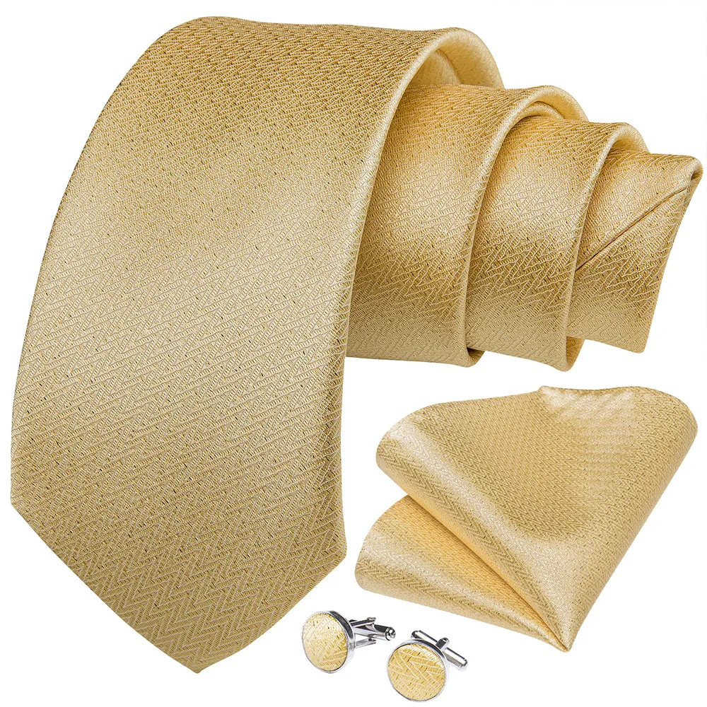 Beautiful Men's Golden Tie Pocket Square Cufflinks Set