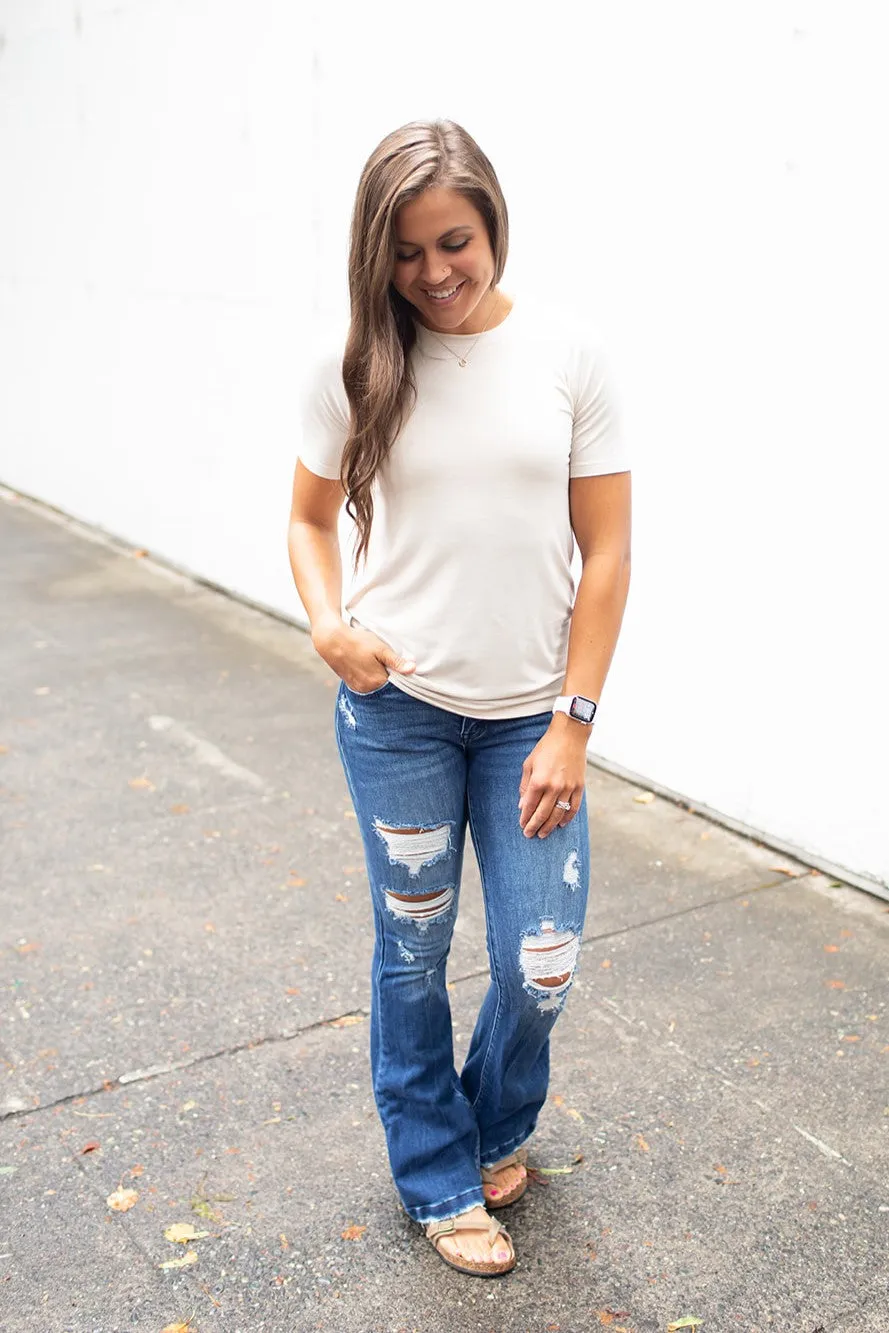 Beige Basic Crew Neck Tee (SM-3XL)