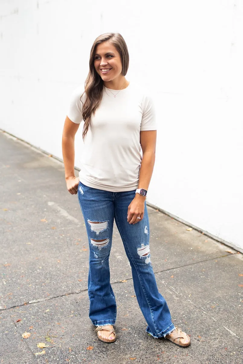 Beige Basic Crew Neck Tee (SM-3XL)