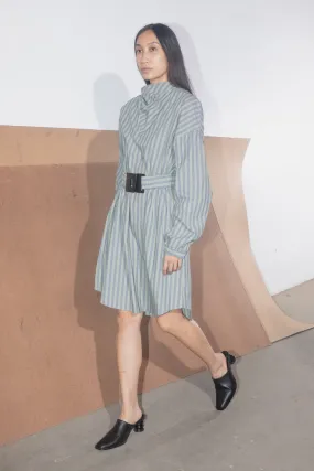 Belted Anorak Tunic Dress - Sage/Denim Stripe