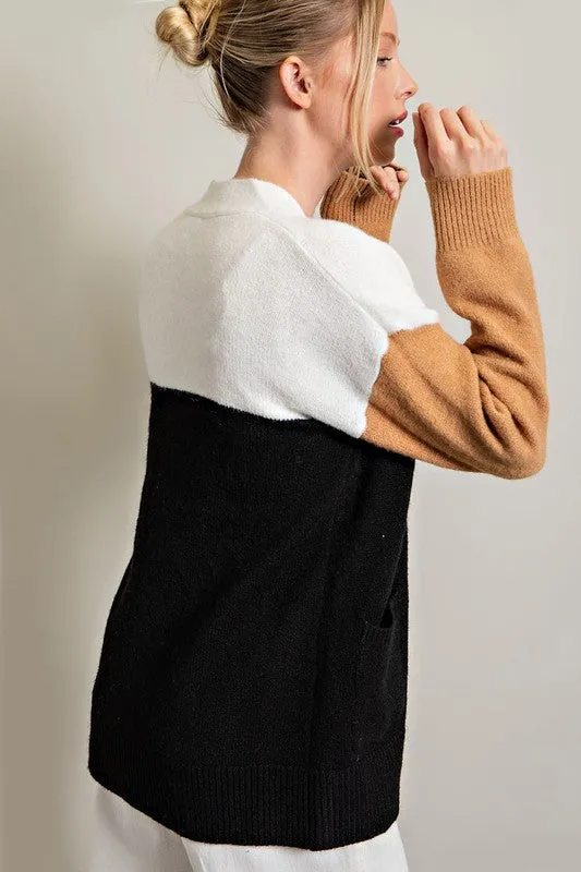 Black Color Block Pocket Cardigan