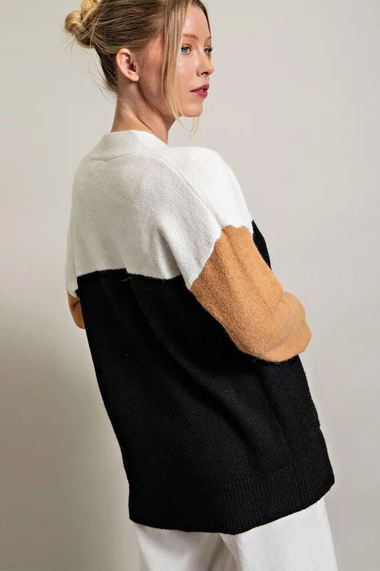 Black Color Block Pocket Cardigan