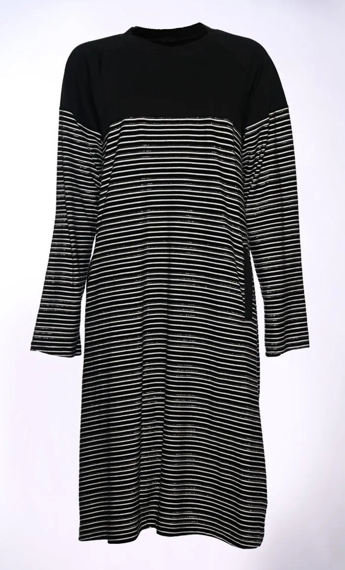 Black Korean Striped Knitted  Tunic with Pockets