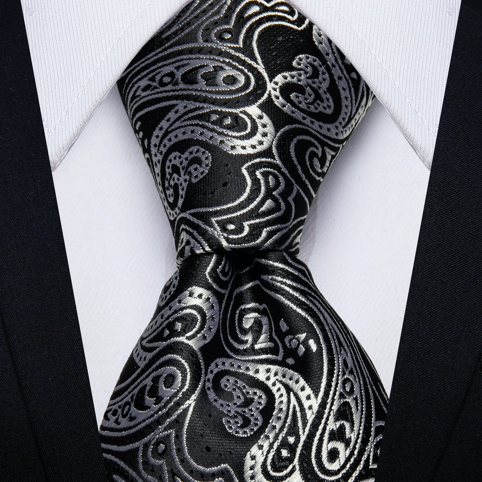 Black paisley Tie Hanky Cufflinks Set