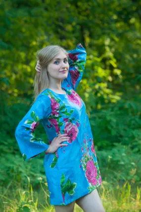 Blue Sun and Sand Style Caftan in Large Fuchsia Floral Blossom Pattern