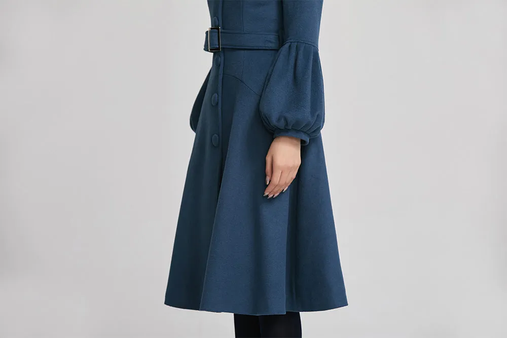 Blue women single breasted winter warm coat with pockets 2261