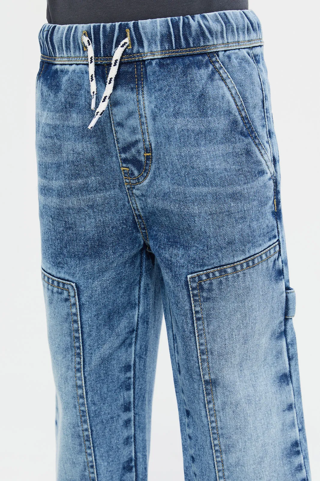 Boys Blue Loose Fit Patch Jeans