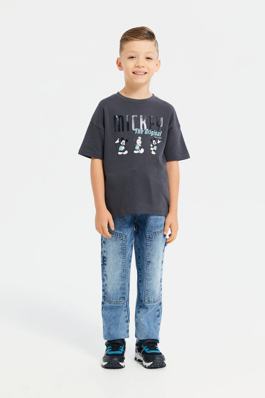 Boys Blue Loose Fit Patch Jeans