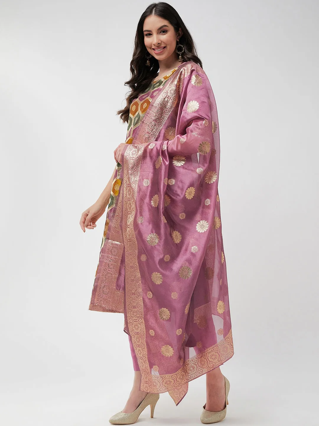 Brocade Jacquard Festive Kurta With Dupatta And Matching Pants