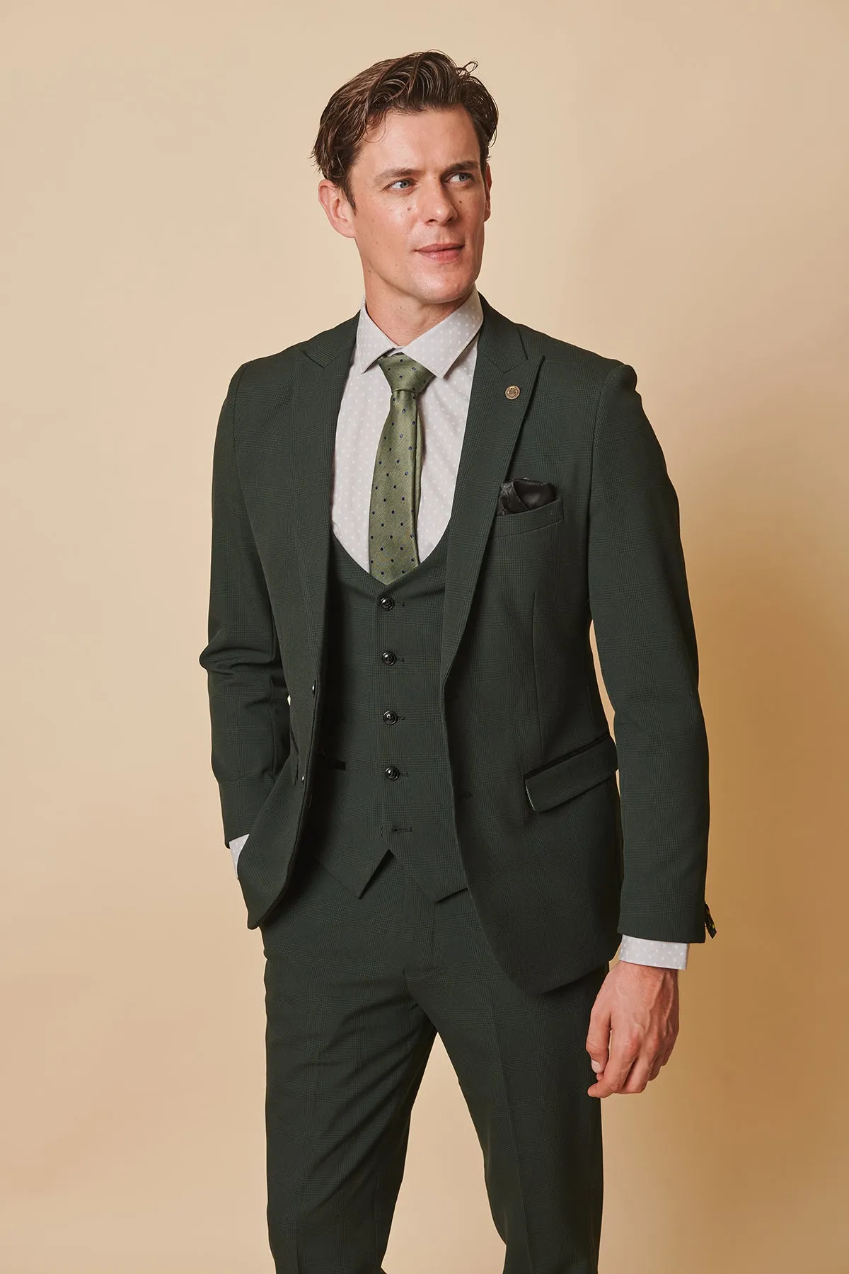 BROMLEY - Olive Green Check Blazer