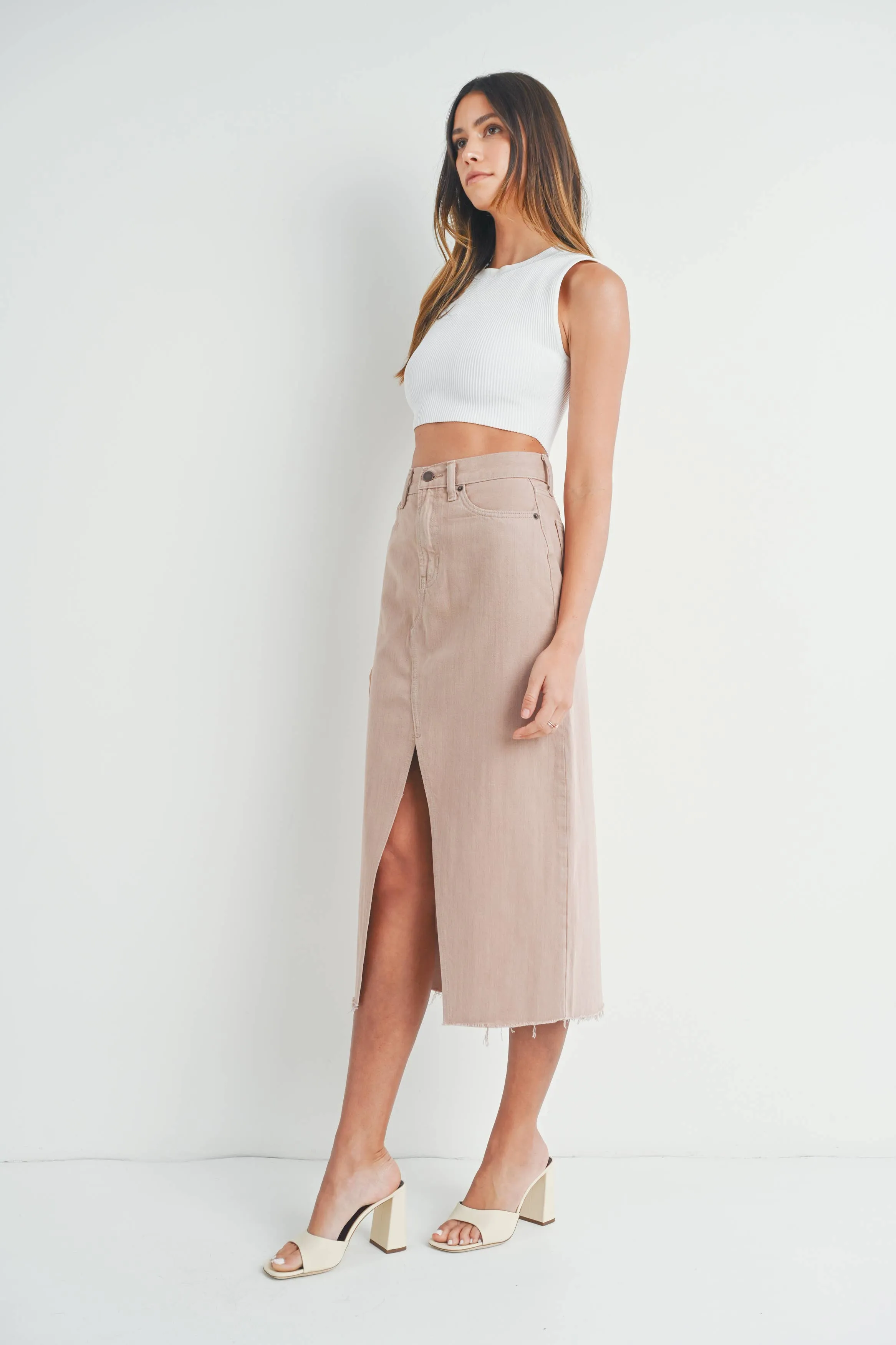 Brunch Date Denim Skirt in Sand