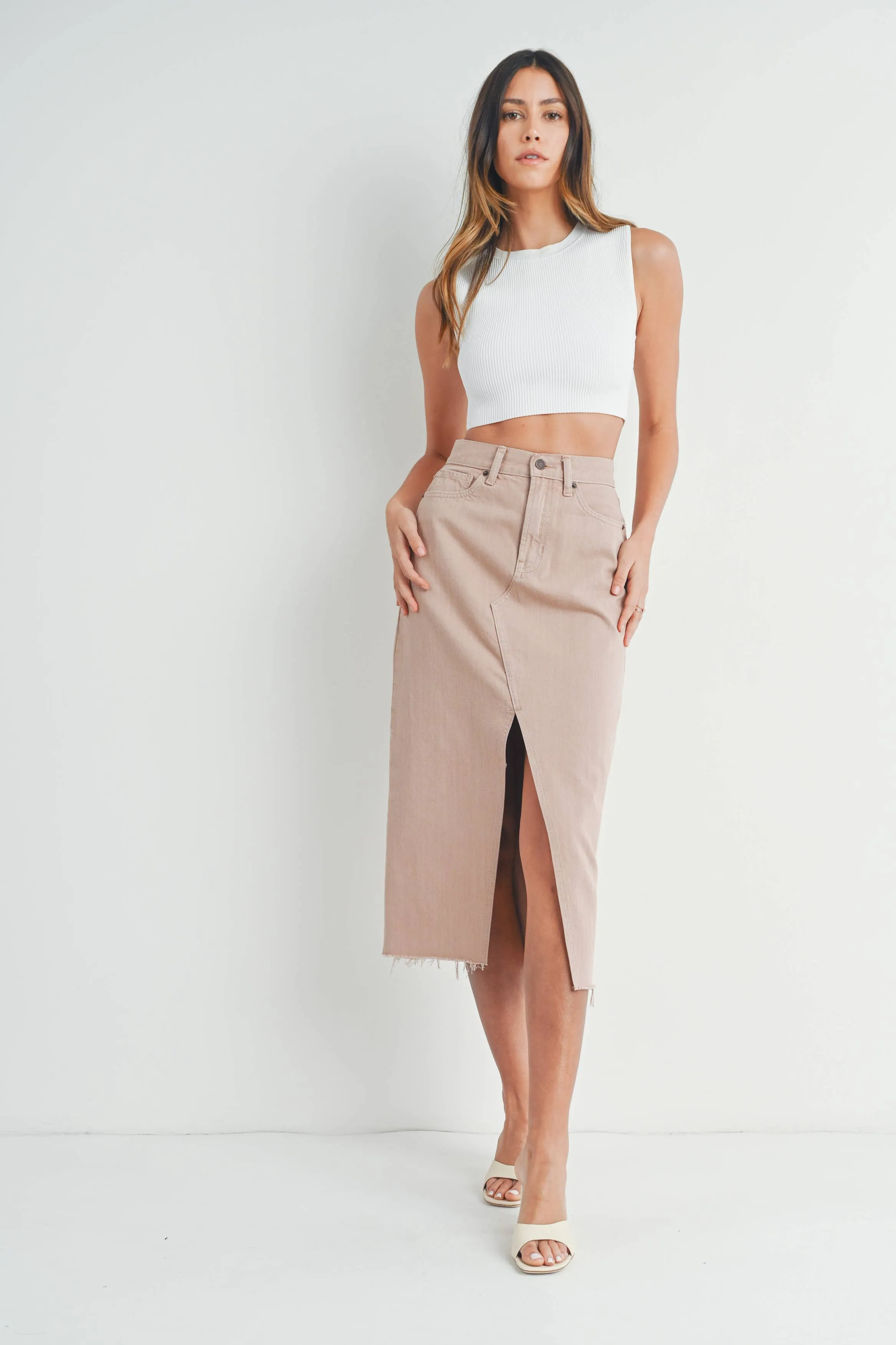 Brunch Date Denim Skirt in Sand