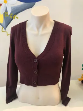 Burgundy Cropped 3/4 Sleeve Cardigan