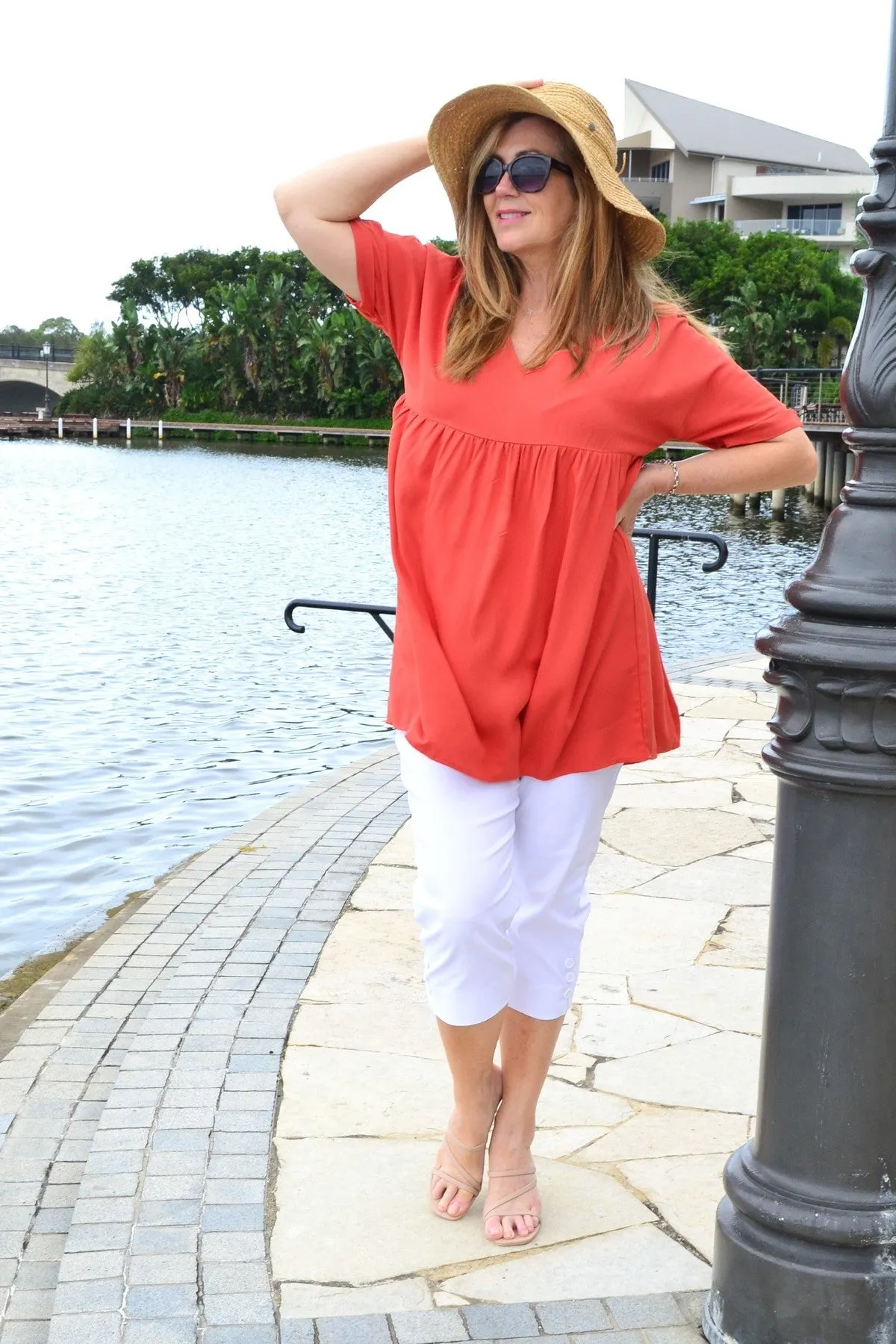 Burnt Orange Beach Day Tunic Top