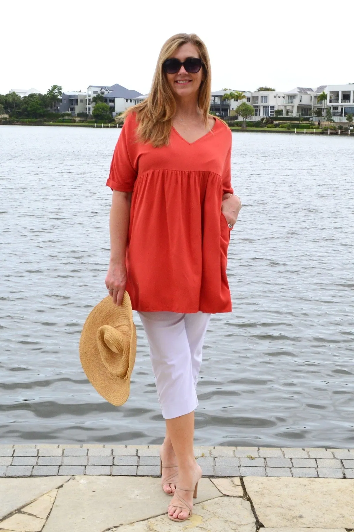 Burnt Orange Beach Day Tunic Top