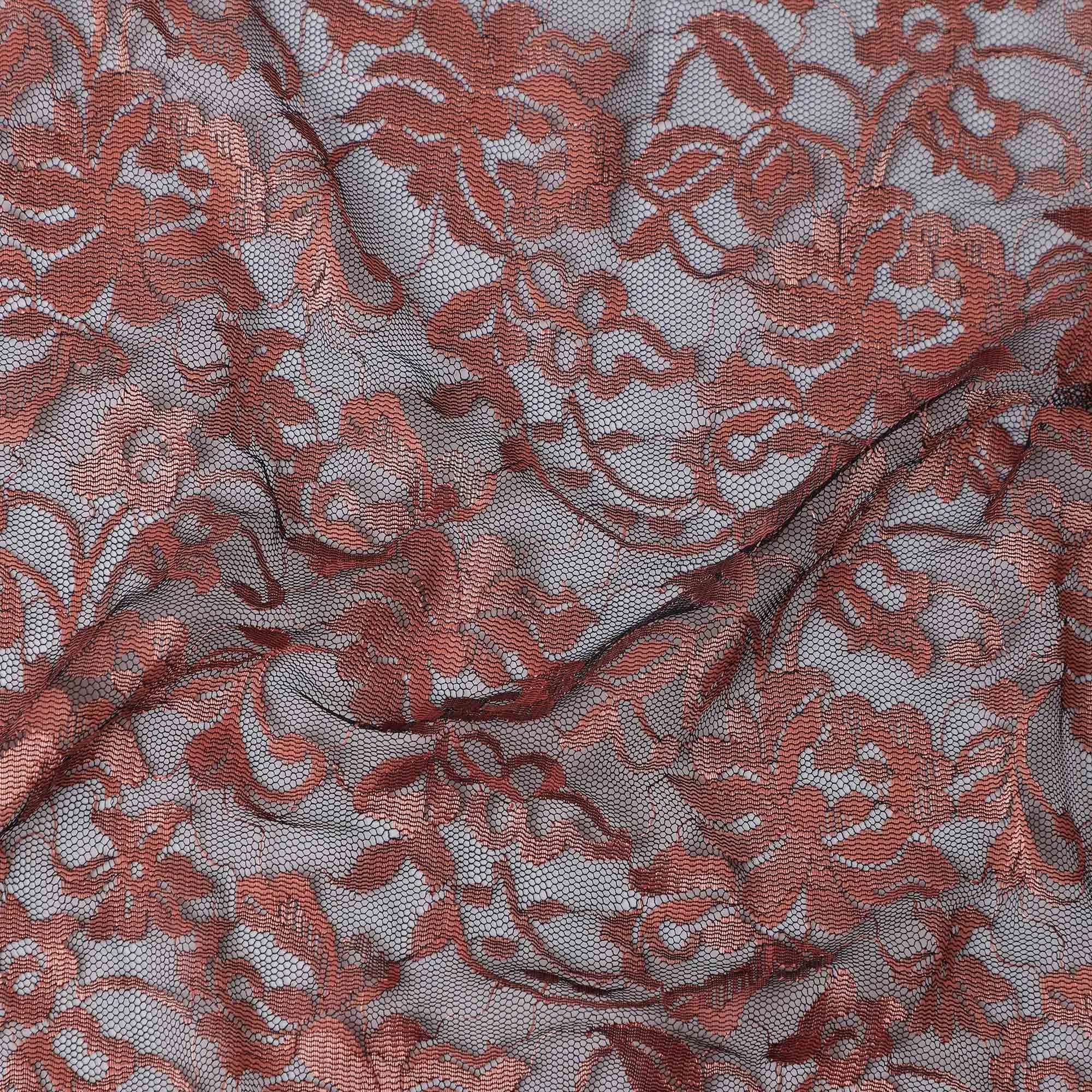 Burnt Orange Floral Lace Fabric, 110 cm Width, Synthetic Material from Indonesia-D21130