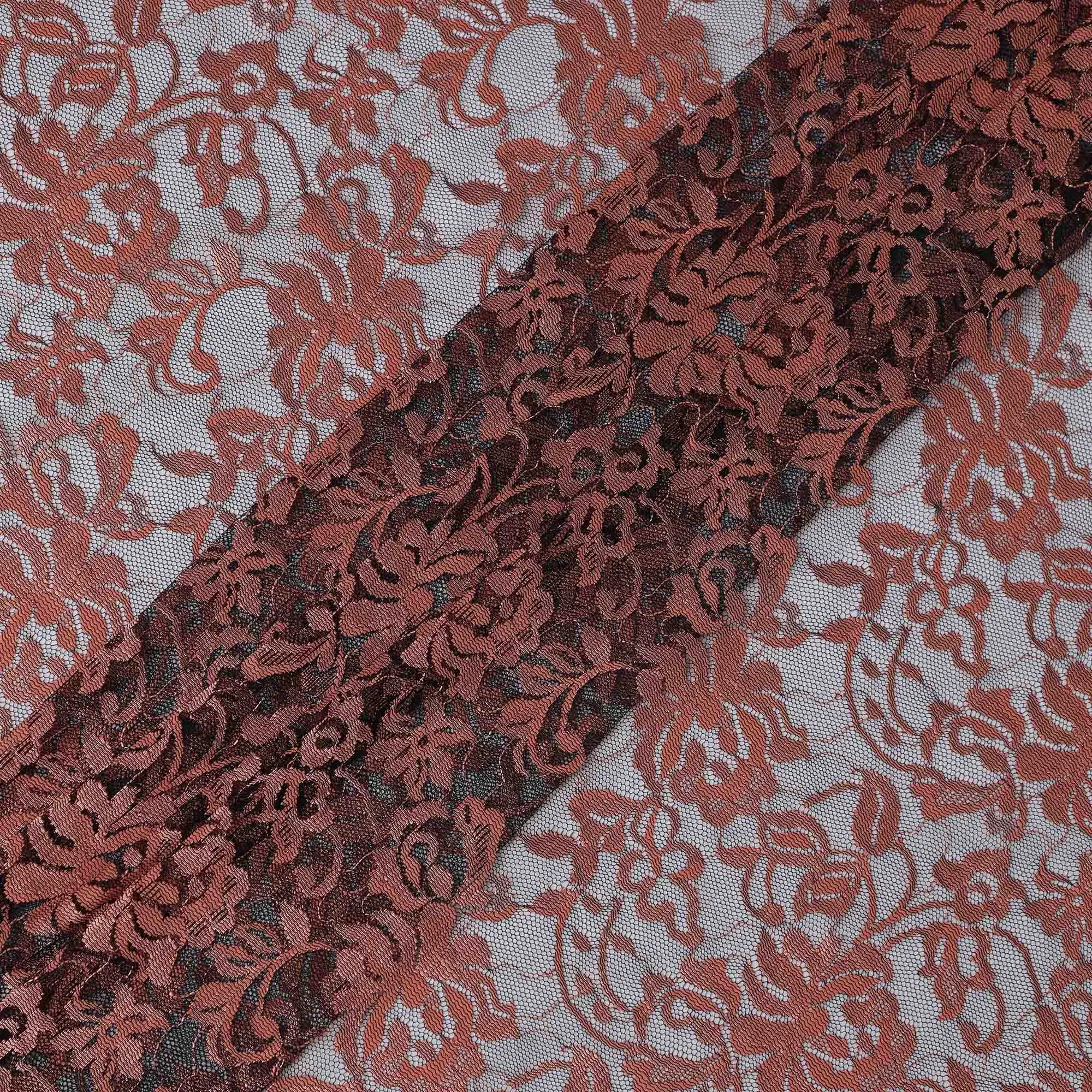 Burnt Orange Floral Lace Fabric, 110 cm Width, Synthetic Material from Indonesia-D21130