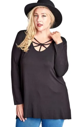 Caged Scoop Neck Top, Black