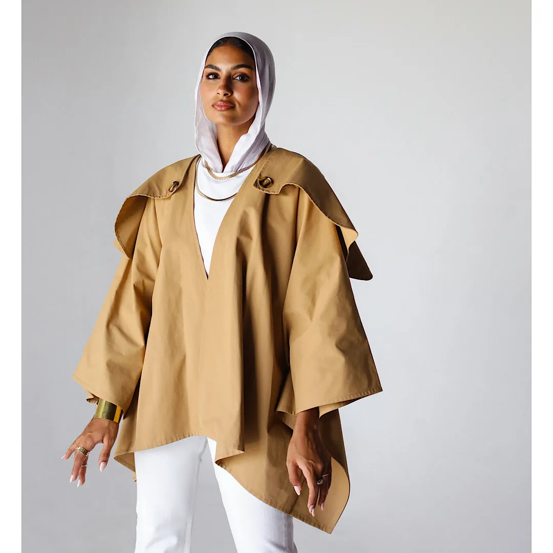 Camel gabardine poncho