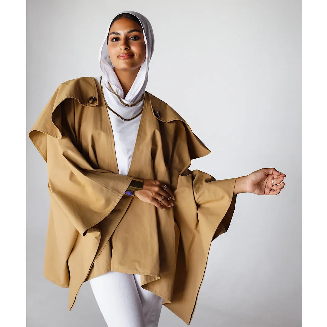 Camel gabardine poncho