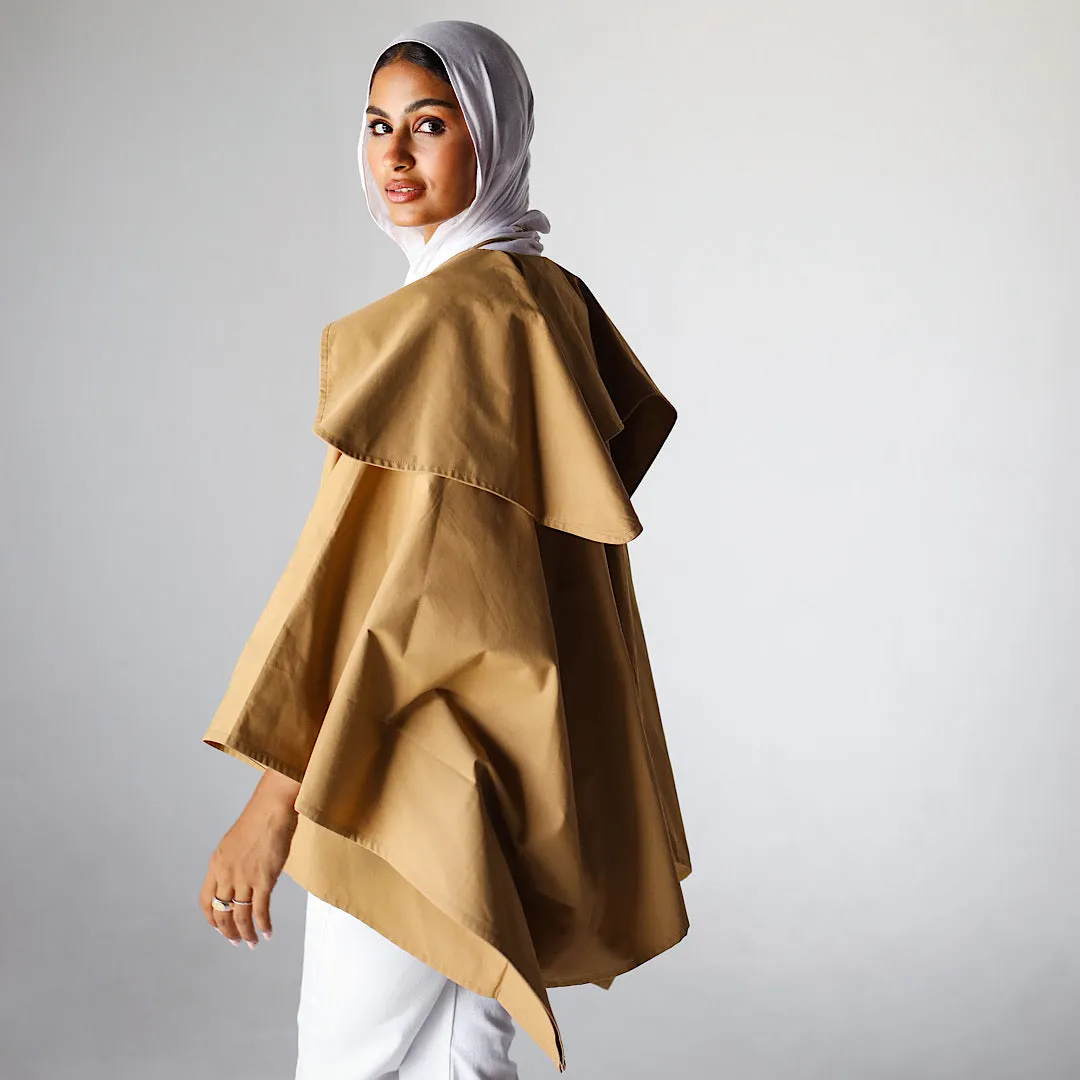 Camel gabardine poncho