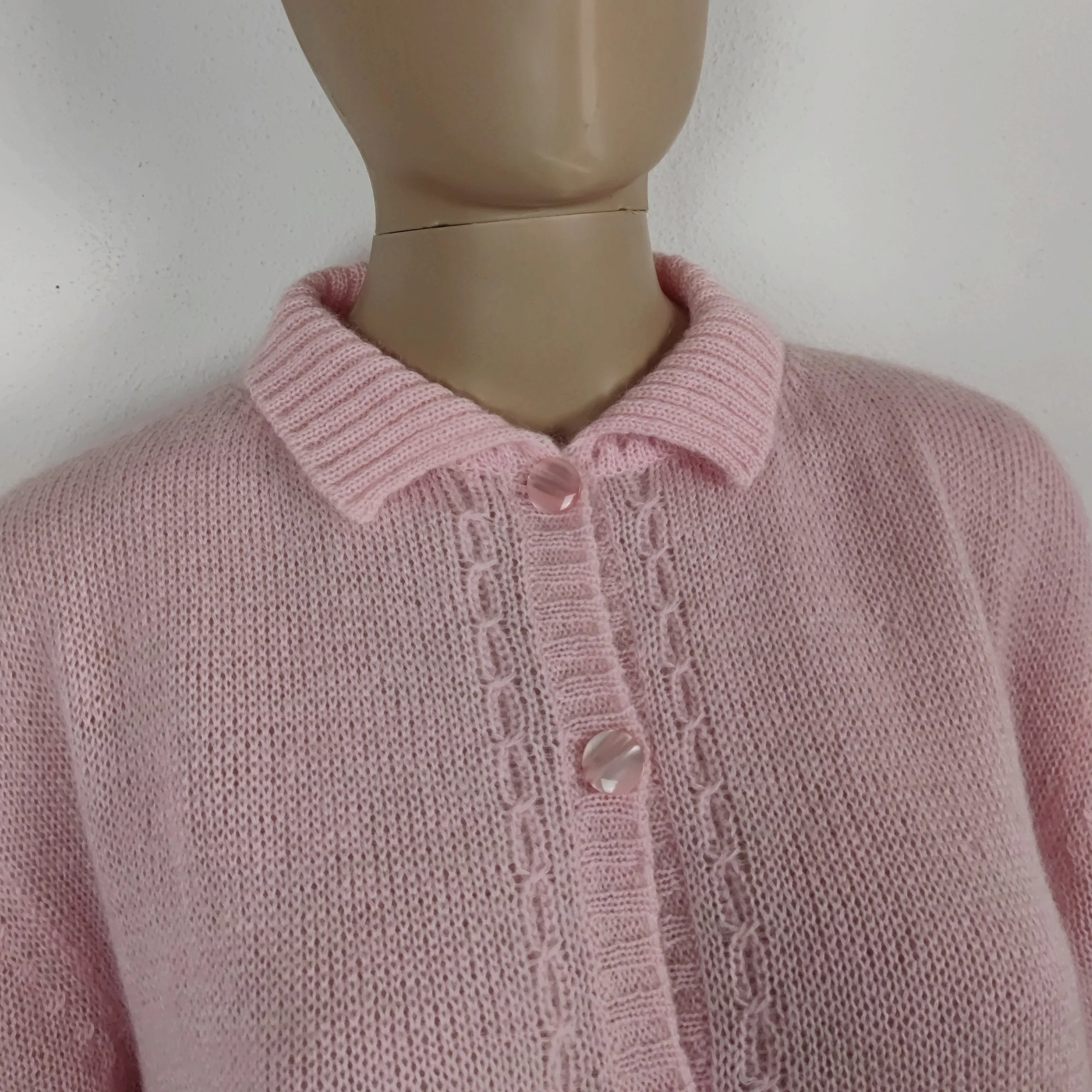 Cardigan vintage rosa pura lana