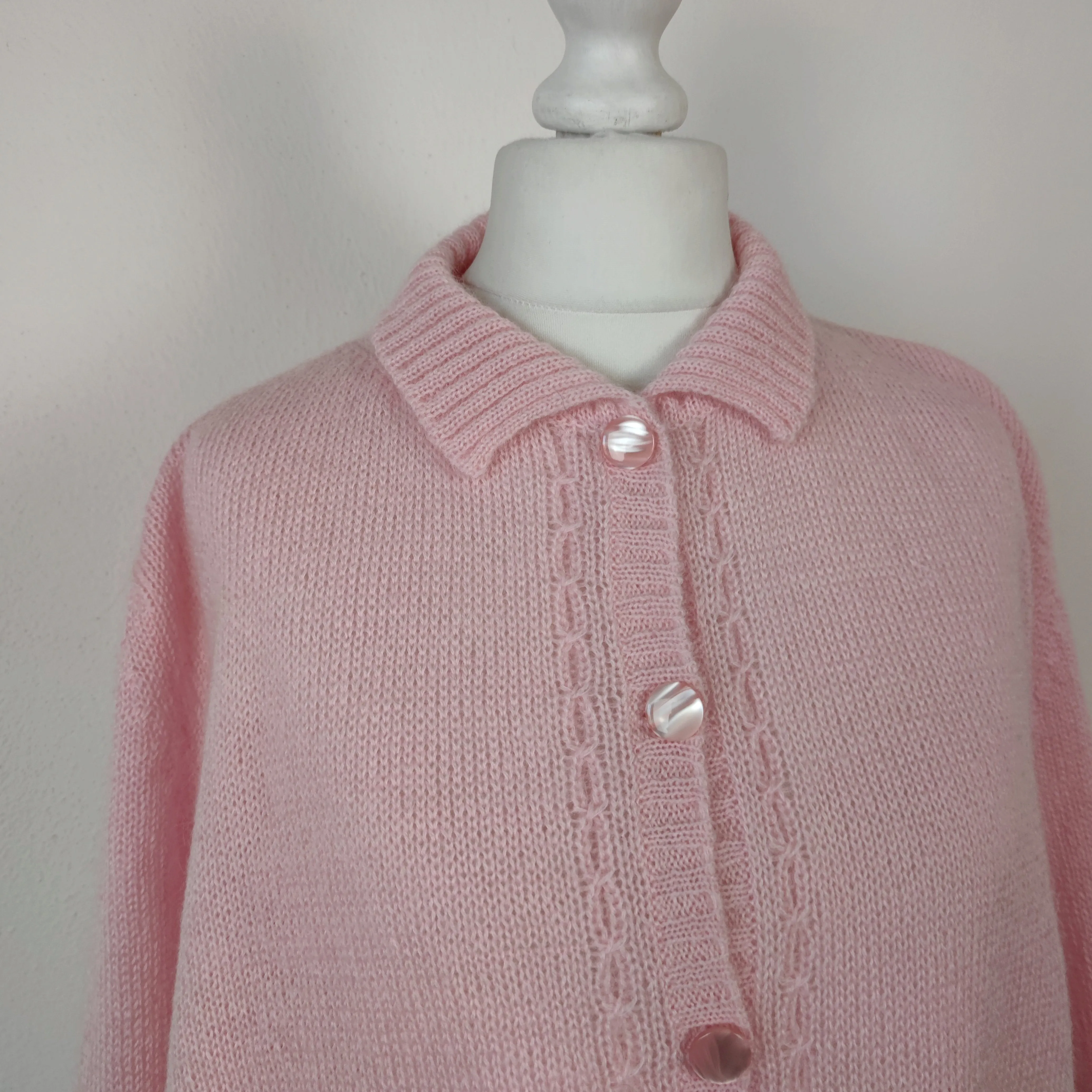 Cardigan vintage rosa pura lana