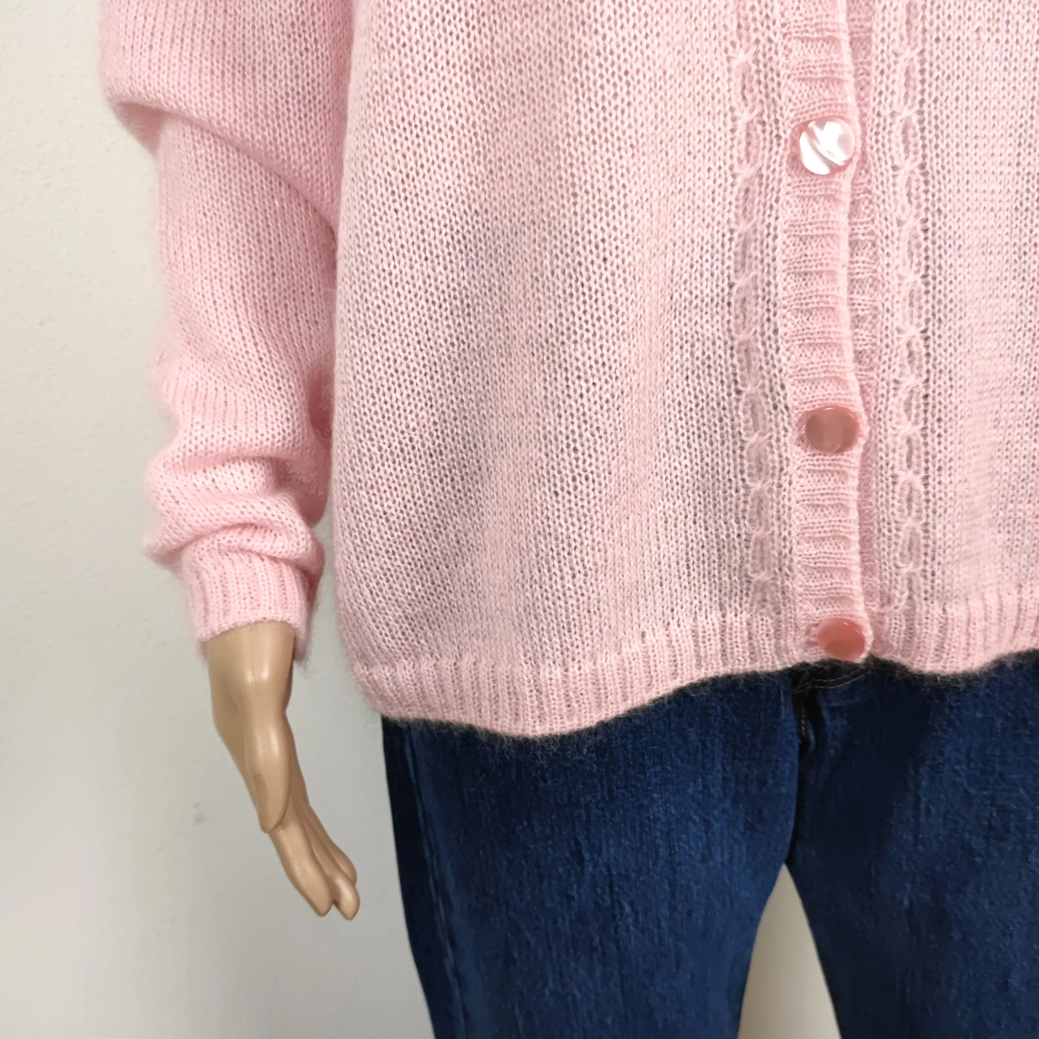 Cardigan vintage rosa pura lana