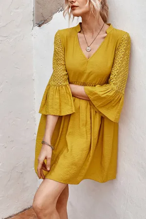 Casual V-neck Lace Panel Tunic Dress